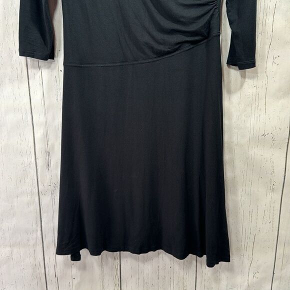 Garnet Hill Black Faux Wrap Dress Quiet Luxury Classic Minimalist 3/4 Sleeve - Picture 10 of 15